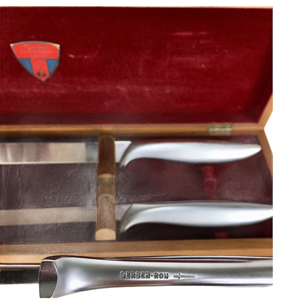 VTG 1950s Gerber Legendary Ron Snickersnees and Durendal Carving Knife Box Set